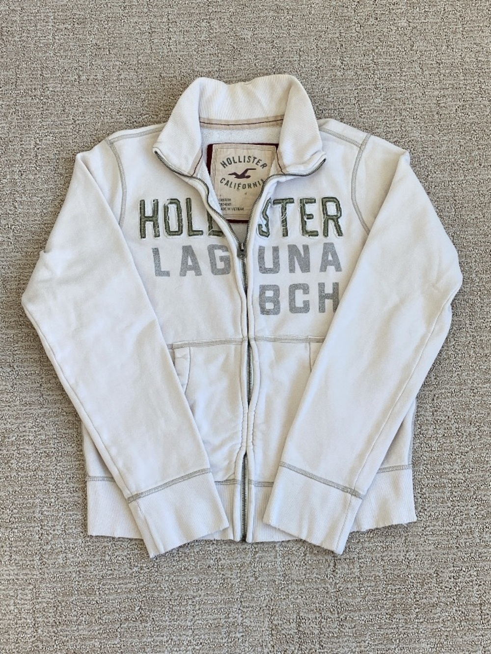 Hollister Cream Zip Jacket with Maroon Patch
